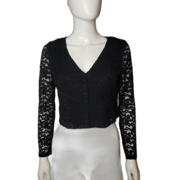 Abercrombie and Fitch Black Lace Cropped Long Sleeve Top Womens Size Small - Picture 6 of 6